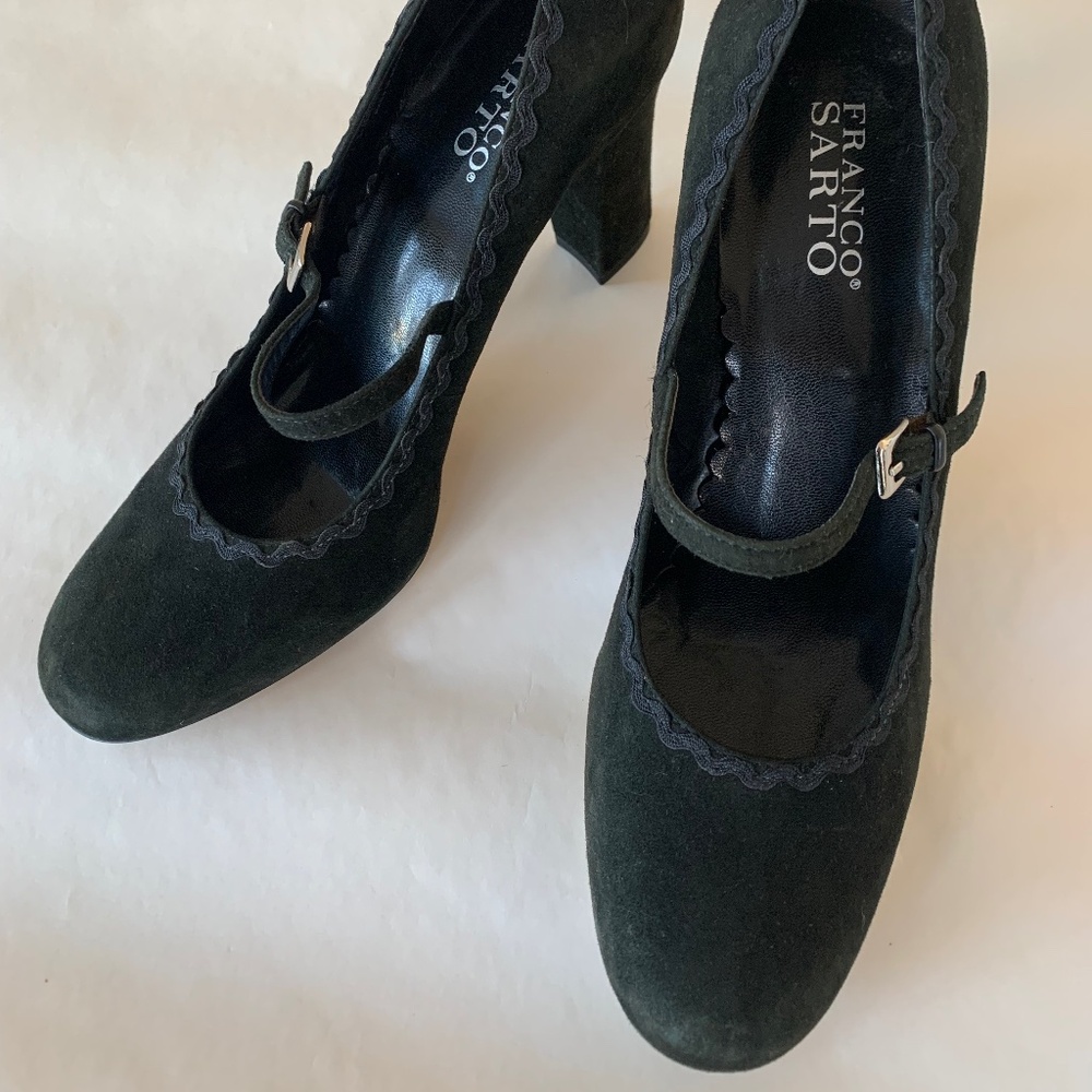 Franco Sarto dark teal suede Mary Jane pumps